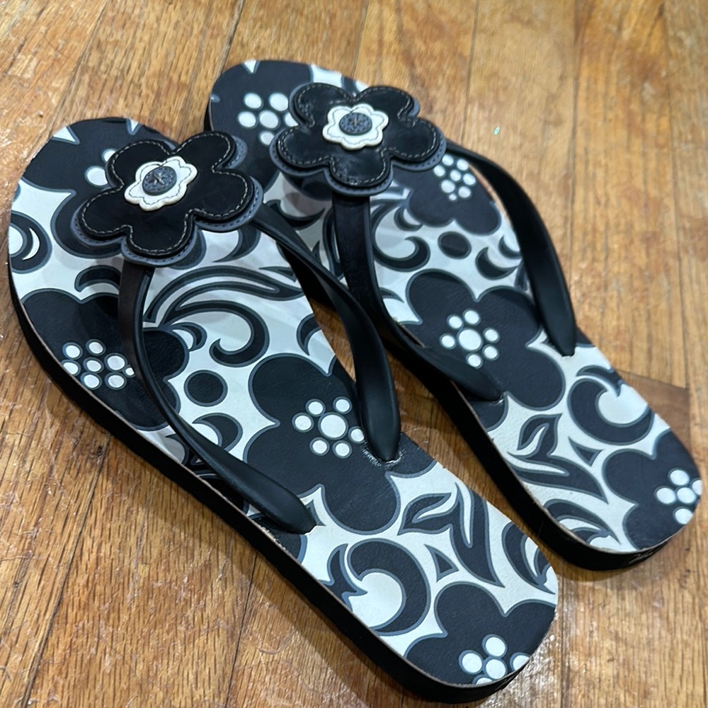 Floral Black and White Women's Flip Flops
